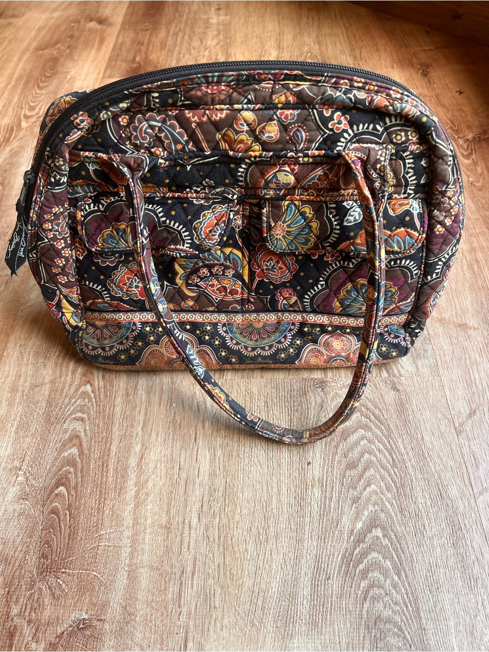 Quilted Floral Tote Bag in Black and Multicolor